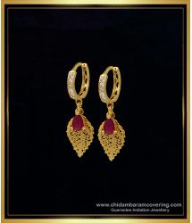 ERG1572 - Unique Ruby and White Stone Hoop Earrings Online