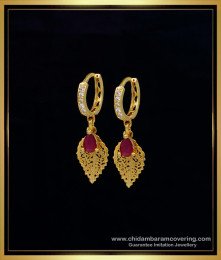 ERG1572 - Unique Ruby and White Stone Hoops Earrings Online