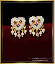 ERG1581 - 5 Metal Jewellery White Stone Heart Shaped Gold Earrings Designs Online 