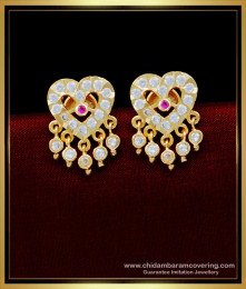 ERG1581 - 5 Metal Jewellery White Stone Heart Shaped Gold Earrings Designs Online 