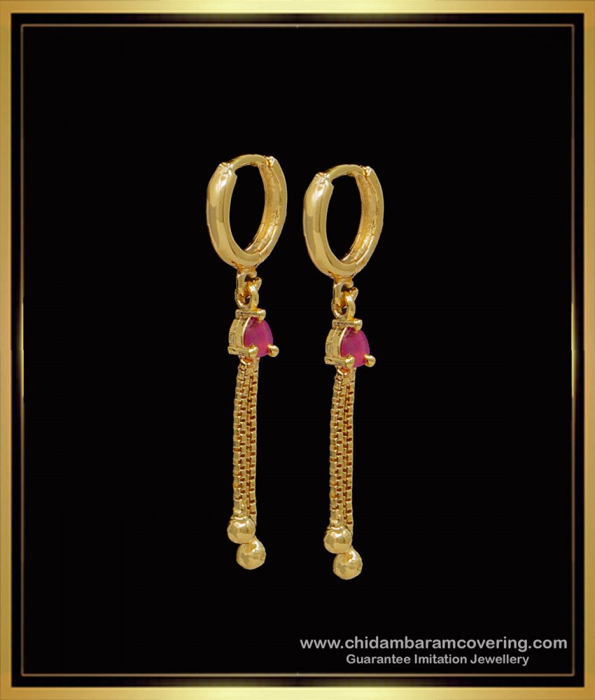 1 Gram Gold Bali Design Ruby Stone Earrings Online