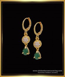 ERG1590 - Attractive Emerald with White Stone Gold Bali Earrings Designs 