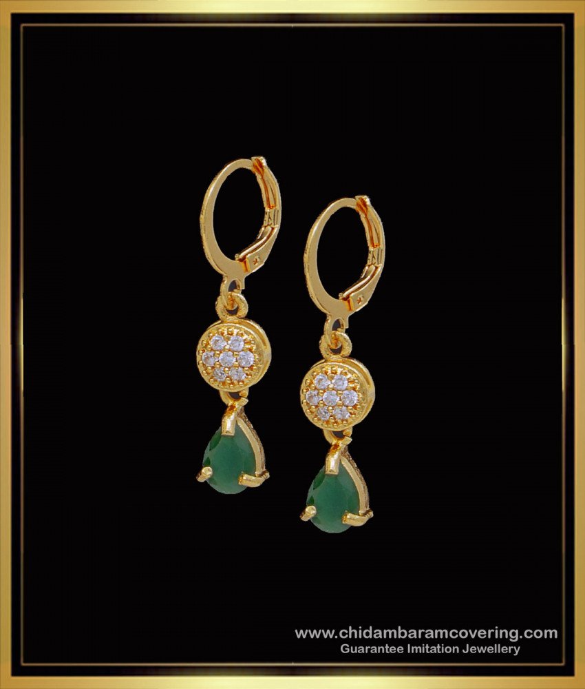 Attractive Emerald with White Stone Gold Bali Earrings Designs 