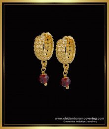 ERG1595 - 1 Gram Gold Red Crystal Hoop Earrings Gold Design 