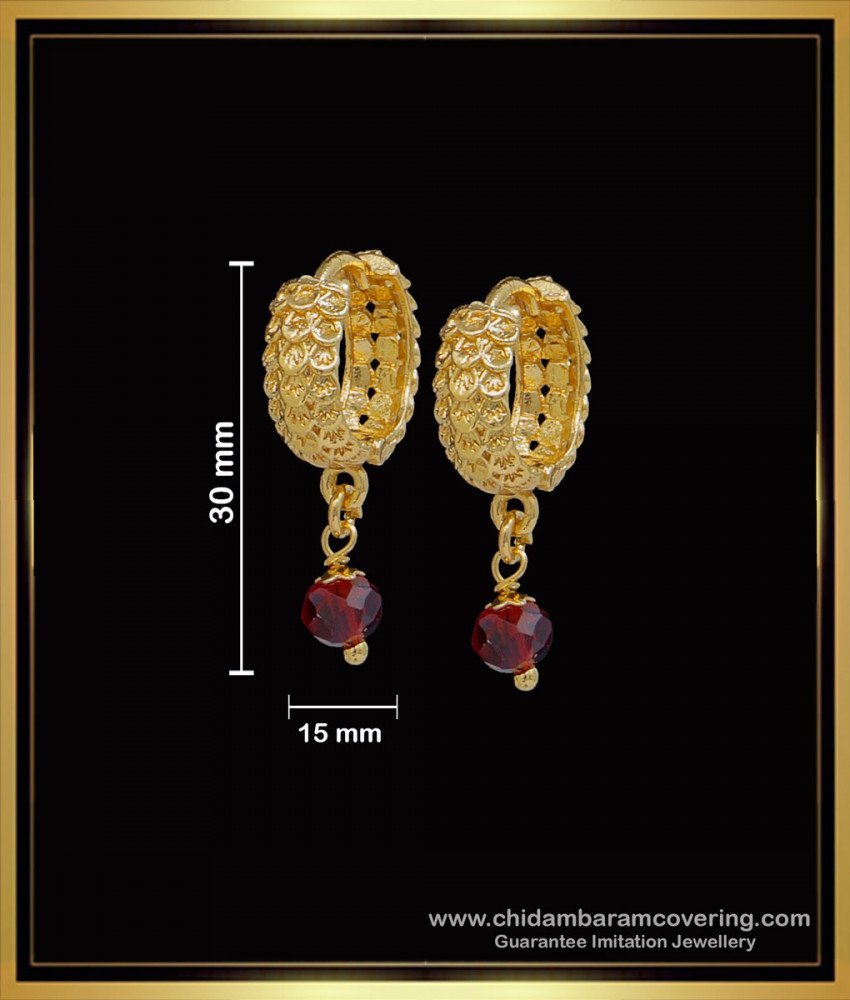 1 Gram Gold Red Crystal Hoop Earrings Gold Design