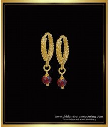 ERG1596 - Simple Daily Use Red Crystal Small Bali Earrings