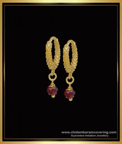ERG1596 - Simple Daily Use Red Crystal Small Bali Earrings