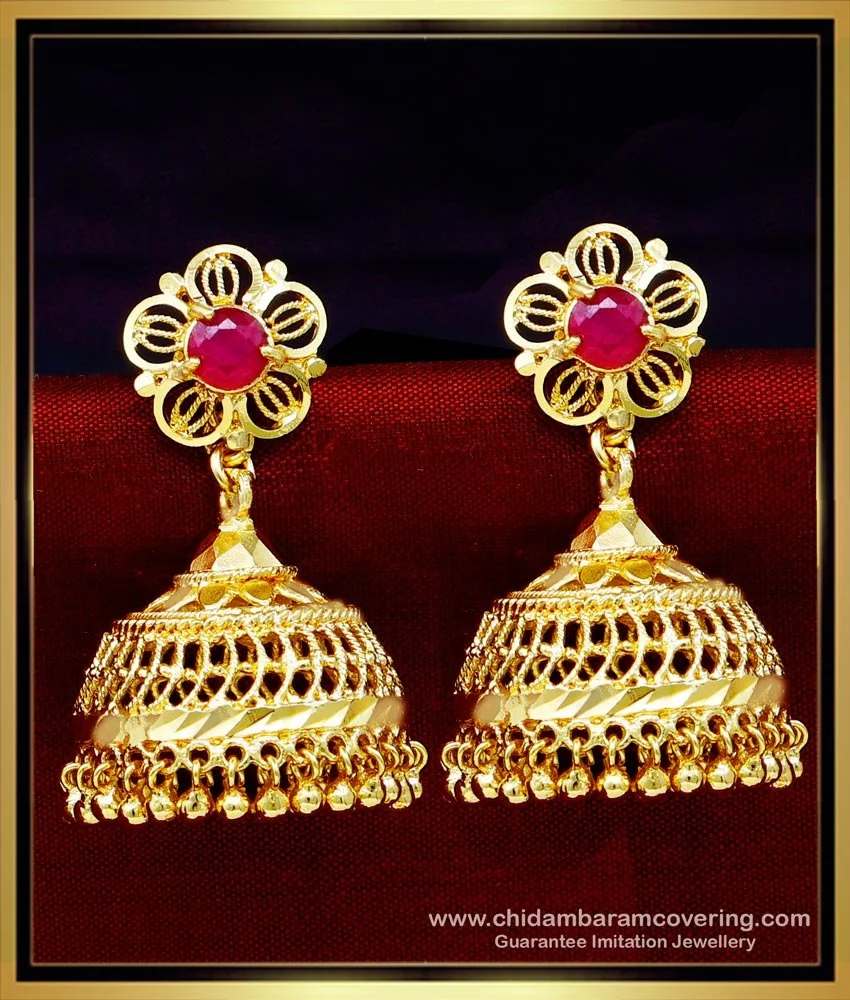 Golden Jhumka Earrings Gold plated Jhumki earrings pair-sgquangbinhtourist.com.vn