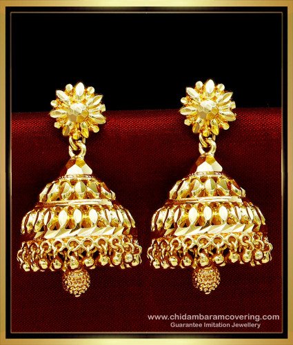 ERG1609 - South Indian Bridal Plain Big Gold Jhumka Design Online
