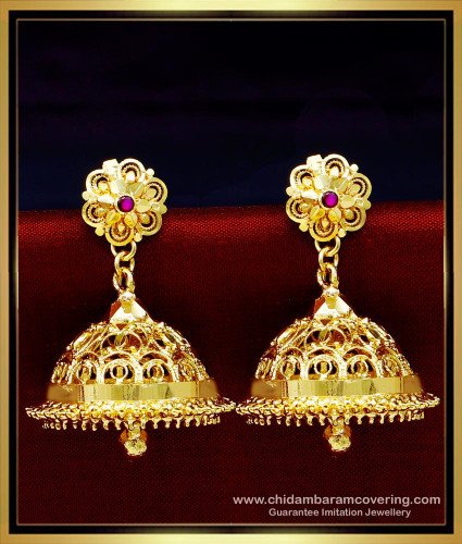 ERG1611 - Traditional Gold Model Ruby Stone Umbrella Jimikki Designs