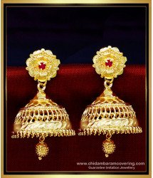 ERG1612 - One Gram Gold Plated Ruby Jhumka Earrings Design for Wedding