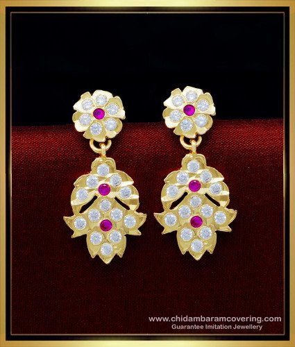 ERG1618 - South Indian Impon Jewellery Stone Earrings Online 