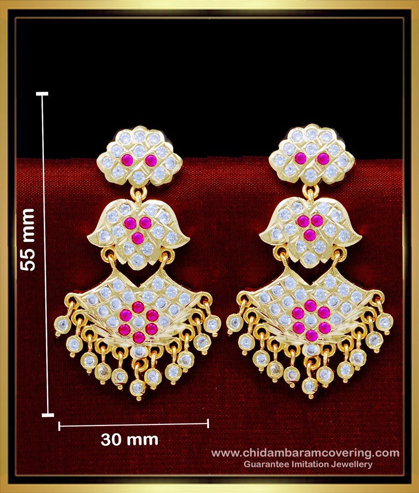 Traditional Gold Design 2 Layer Impon Stone Big Size Earrings