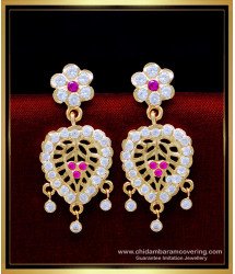 ERG1629 - Gold Look White and Ruby Stone Impon Earrings Online 