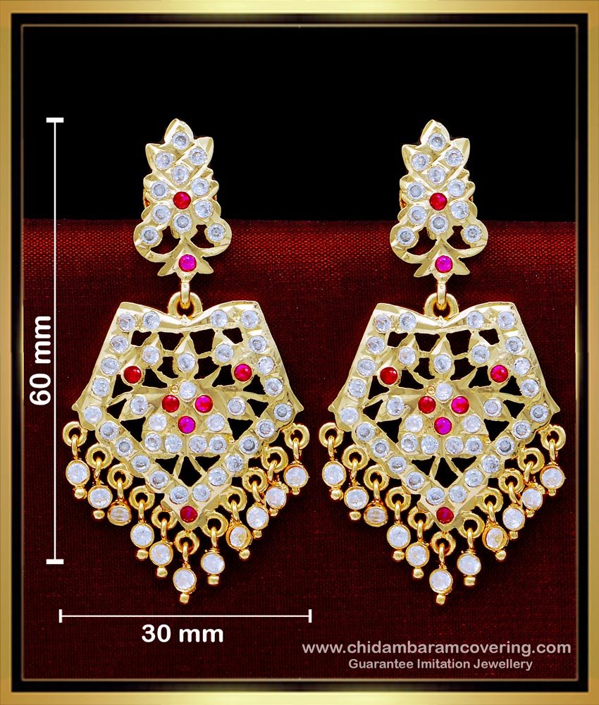 South Indian Wedding Jewellery Impon Big Size Stone Earrings