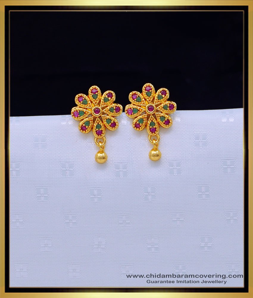 1 Gram Gold Jewellery Flower Design Stone Stud Earrings