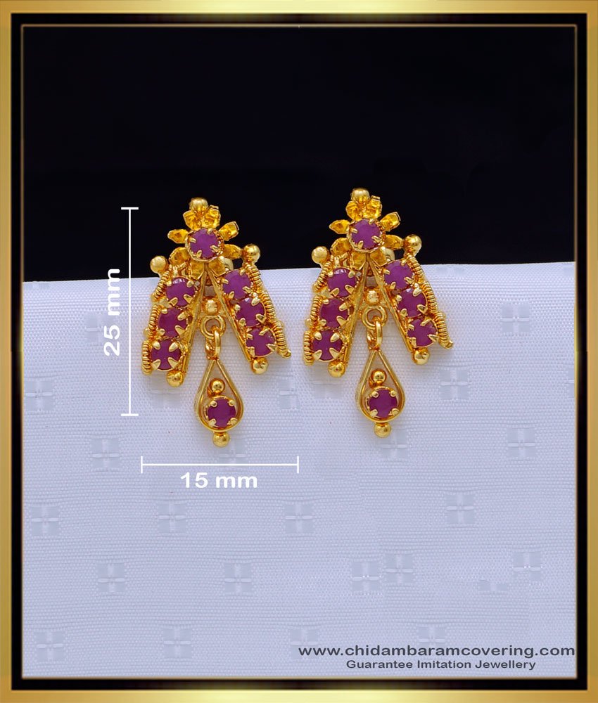 Gold Plated Daily Use Ruby Stud Earrings for Women