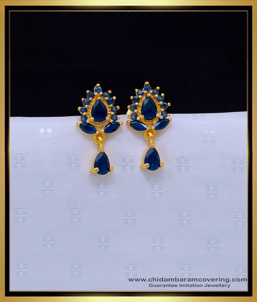 Unique Party Wear Ad Stone Dark Blue Earrings Online