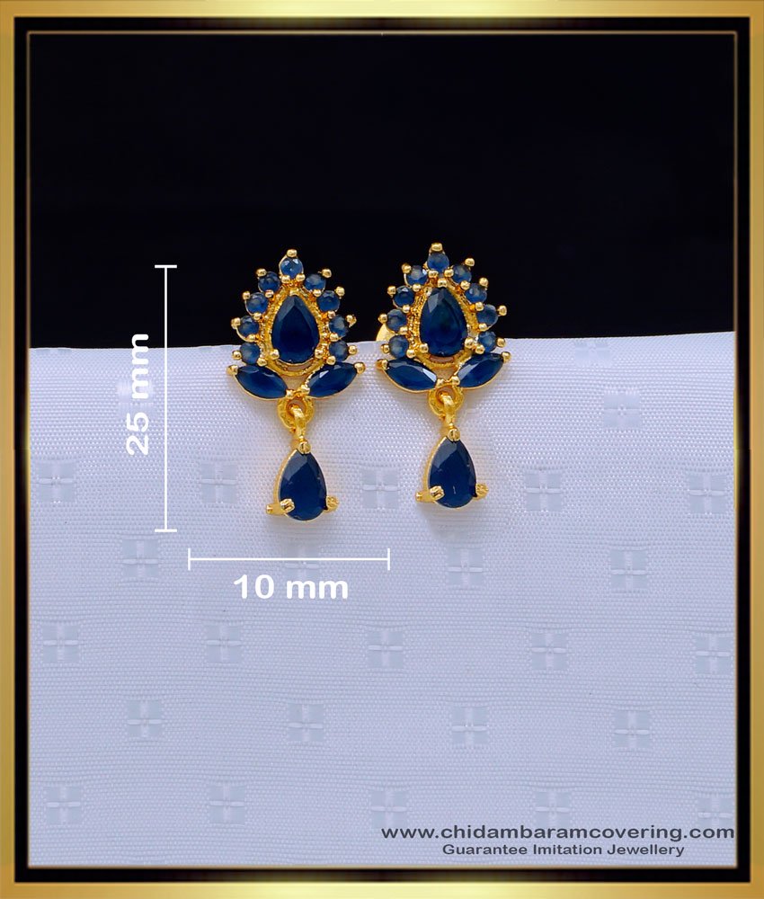 Unique Party Wear Ad Stone Dark Blue Earrings Online