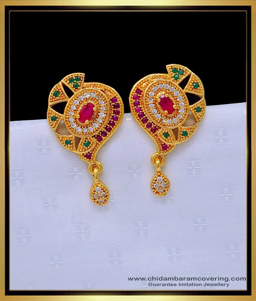 FIDA Earrings  Buy FIDA MultiColor Ethnic South Indian Traditional Gold  Peacock Stone Stud Earrings Online  Nykaa Fashion