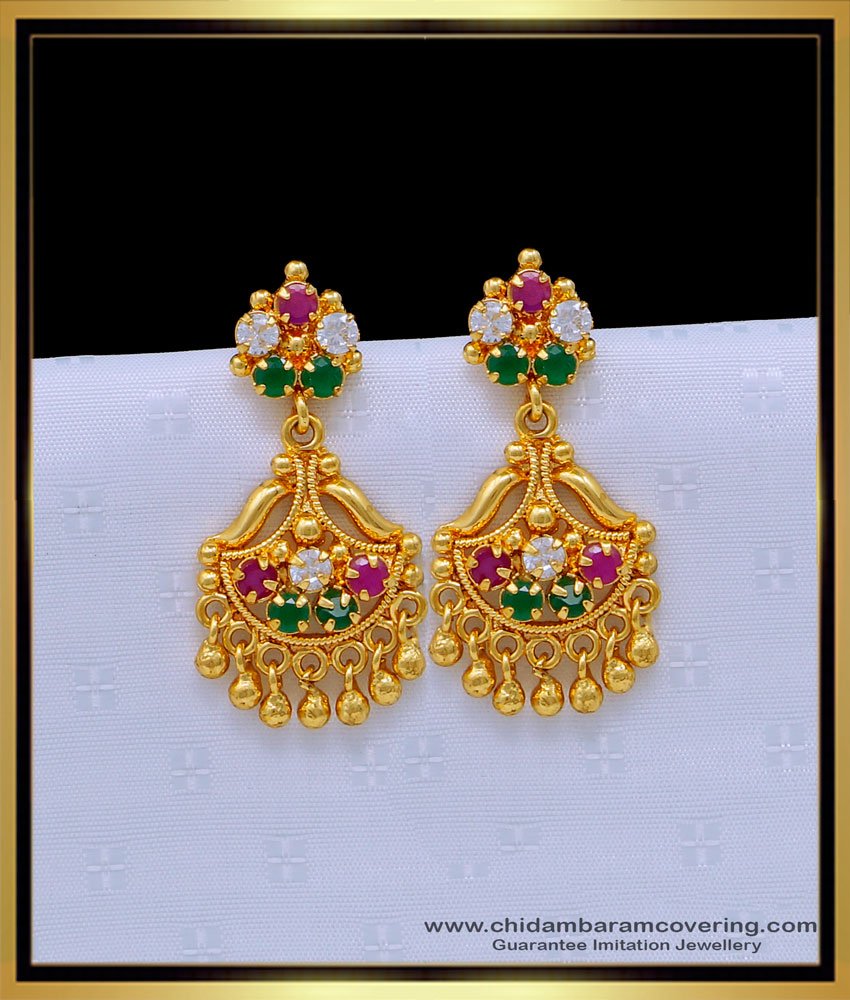 First Quality Multi Stone 1 Gram Gold Earrings Online 