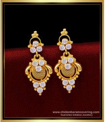 ERG1665 - Latest Daily Use White Stone Earrings Gold Design for Women