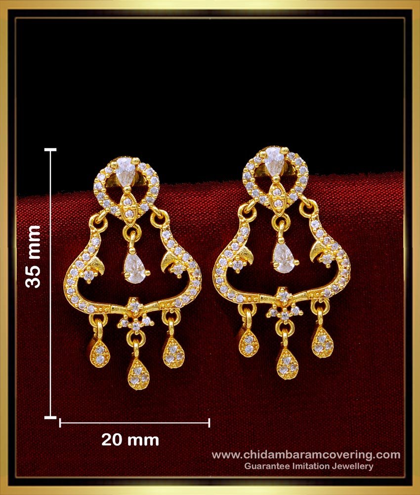 Unique White Stone 1 Gram Gold Chandbali Earrings Online