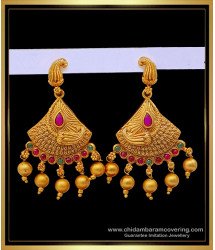 ERG1676 - South Indian Mango Design Antique Temple Gold Earrings 