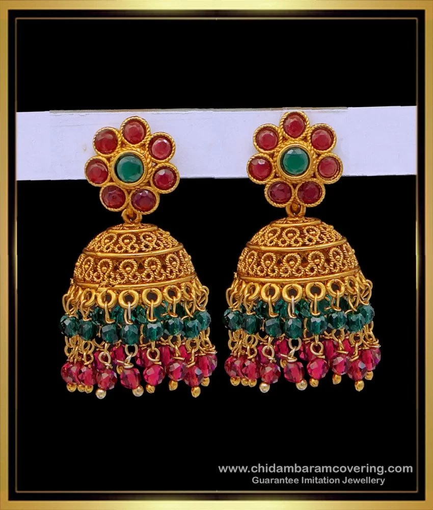 Buy Indian Petals Stylish Feather Design Stone Fashion Gold Earrings with  Drop Chains for Girls Women, Artificial Fashion Dangler Earrings Jhumka  Online at Best Prices in India - JioMart.
