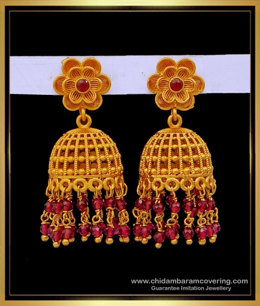 Trendy Temple Jewellery Floral Pattern Jhumkas for Girls