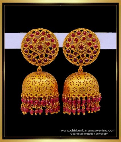 ERG1679 - Latest Gold Temple Jewellery Jhumka Designs for Wedding