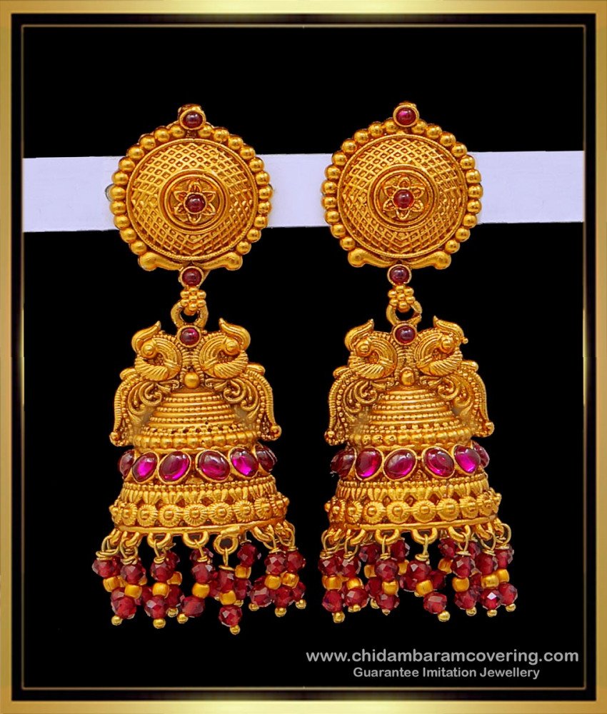 Traditional Peacock Model Bridal Temple Gold Jhumka Designs Online