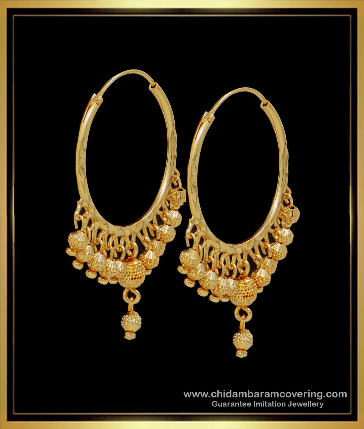 Rubans Voguish Gold Toned Pave Zirconia Studded Hoop Earring