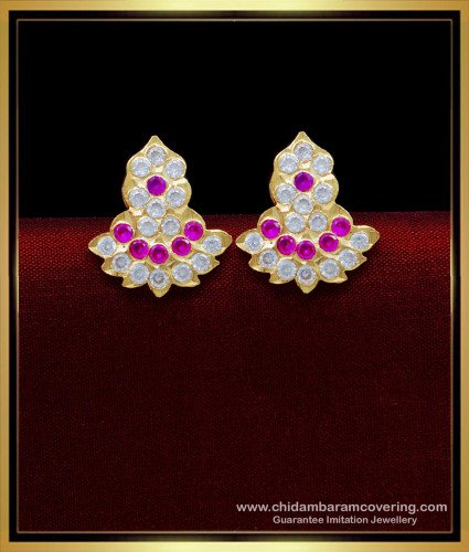 ERG1692 - Impon White and Ruby Stone Stud Earrings for Women