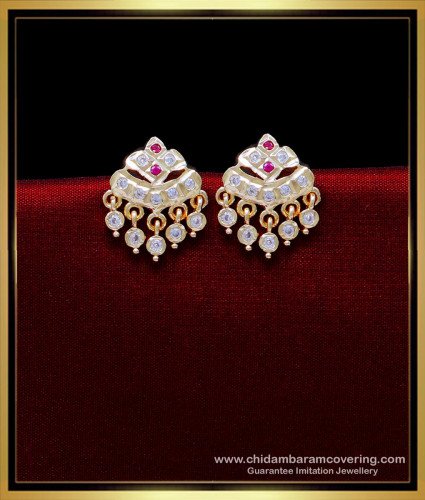 ERG1863 - Impon White Stone Latest Gold Earrings Design for Daily Use