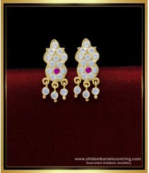 ERG1695 - South Indian Impon White Stone Stud Earrings Design Online