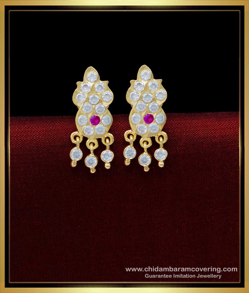 South Indian Impon White Stone Stud Earrings Design Online