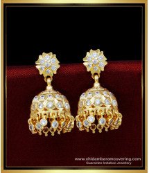 ERG1698 - First Quality White Stone Impon Jhumkas Earrings for Wedding