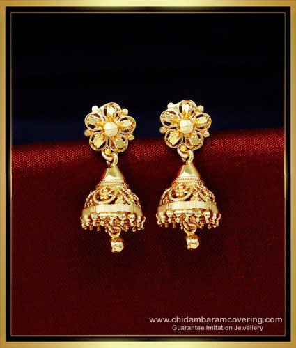ERG1699 - Traditional Jhumka Earrings Gold Design for Daily Use