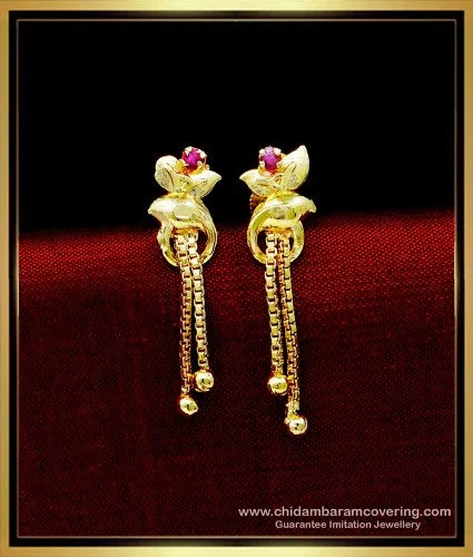 Chandbali design earrings with ruby stones drop model - Swarnakshi Jewelry