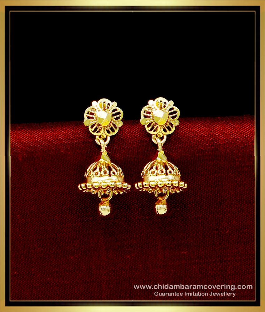 Small Daily Use One Gram Gold Jhumka Earrings Design