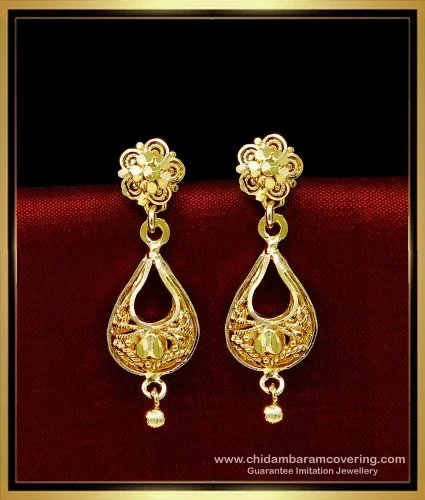 Buy 1 Gram Gold Light Weight White Stone Daily Use Earrings for Ladies