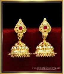 ERG1723 - Traditional Ruby Stone 1 Gram Gold Jhumka Earrings Online 