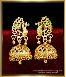 ERG1727 - Beautiful Peacock Model Bridal Gold Jhumka Design 