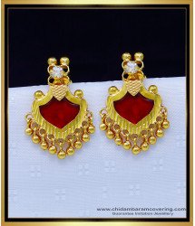 Erg1738 - Traditional Red Palaka Earrings Kerala Design Jewellery