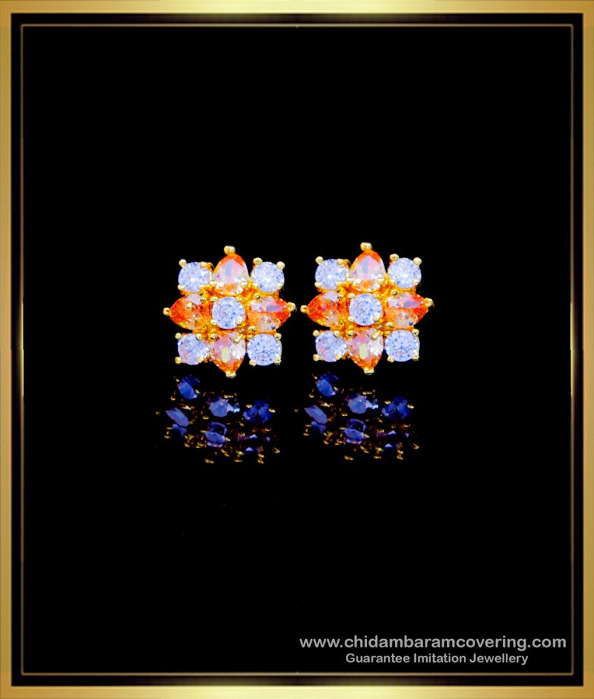 1 Gram Gold Earrings Online, one gram gold stud earrings, 1 gram gold earrings new design, ad stone earrings, ad stone earrings online