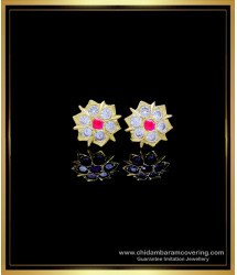 ERG1753 - White and Ruby Stone Impon Earrings Online Shopping
