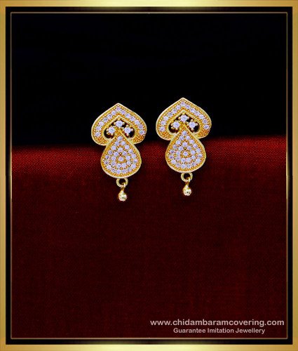 ERG1777 - Elegant White Stone Daily Use Gold Covering Earrings Designs