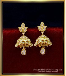 ERG1782 - First Quality White Stone Gold Plated Jhumkas Earrings Online
