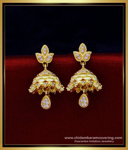 ERG1782 - First Quality White Stone Gold Plated Jhumkas Earrings Online